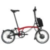 Brompton Electric C Line Explore - 6-Speed - High Bar - Telescopic Seatpost - 16" Electric Folding Bike - 2023 - House Red Matt -Urban Volt Bike Sales electric c line explore 6 speed high bar extended seatpost house red 1 1452398 1