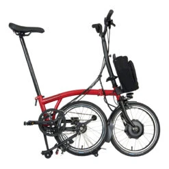 Brompton Electric C Line Explore - 6-Speed - High Bar - Extended Seatpost - 16" Electric Folding Bike - 2023 - House Red Matt -Urban Volt Bike Sales electric c line explore 6 speed high bar extended seatpost house red 3 1452400