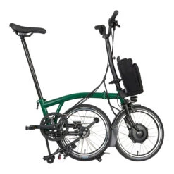 Brompton Electric C Line Explore - 6-Speed - High Bar - Extended Seatpost - 16" Electric Folding Bike - 2023 - Racing Green -Urban Volt Bike Sales electric c line explore 6 speed high bar extended seatpost racing green 3 1452369 1