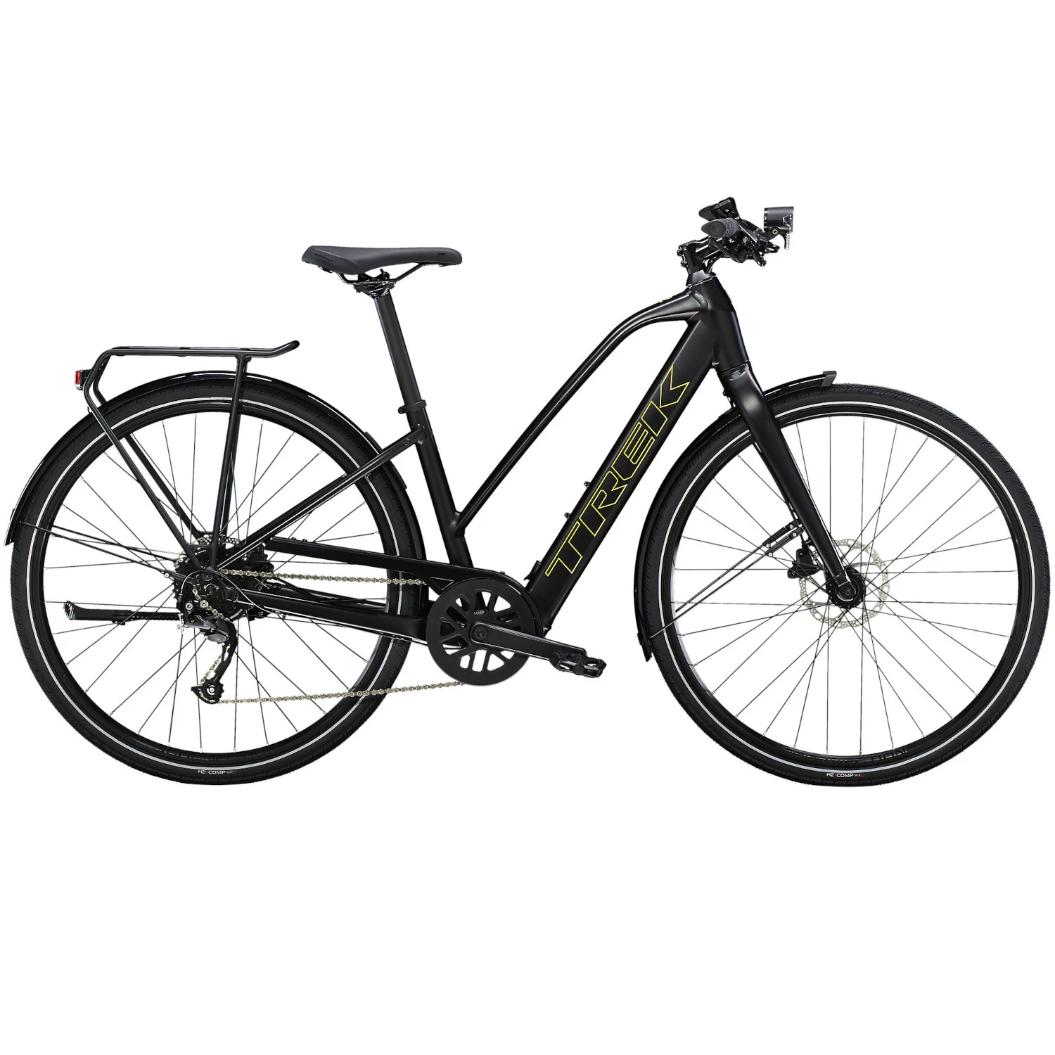 Trek FX+ 2 Stagger Electric City Bike - 2023 - Satin Trek Black 2 Trek FX+ 2 Stagger Electric City Bike - 2023 - Satin Trek Black